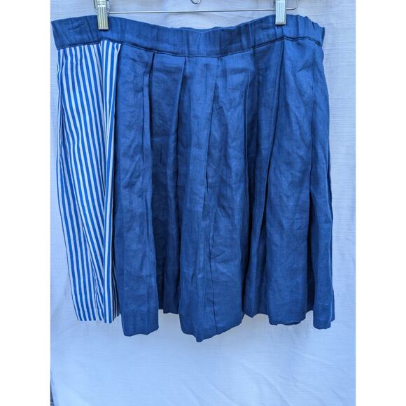 J. Crew Womens Pleated Skirt Sz 12 linen silk striped elastic waist Academia - Picture 1 of 6